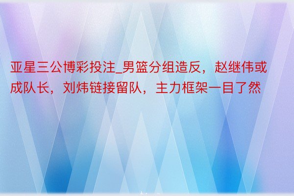 亚星三公博彩投注_男篮分组造反，赵继伟或成队长，刘炜链接留队，主力框架一目了然