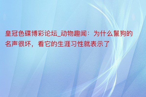 皇冠色碟博彩论坛_动物趣闻：为什么鬣狗的名声很坏，看它的生涯习性就表示了